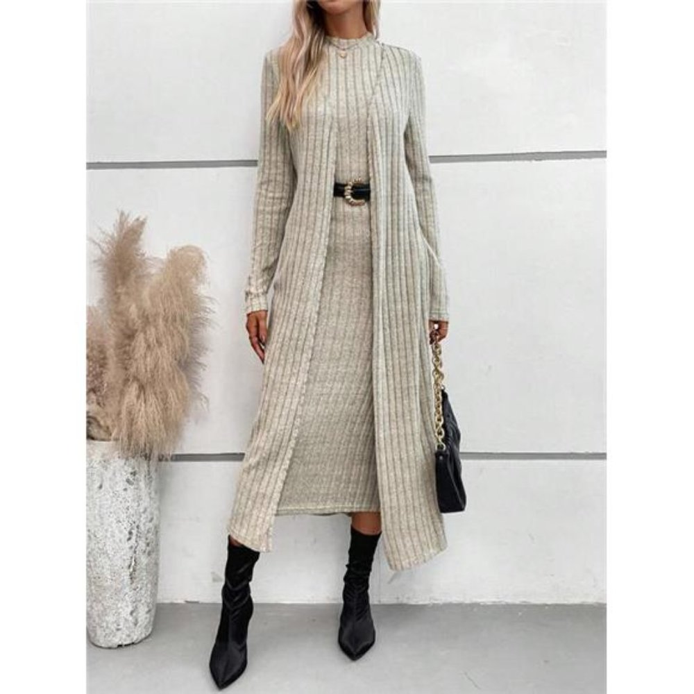 Solid Open Front Coat & Tank Dress